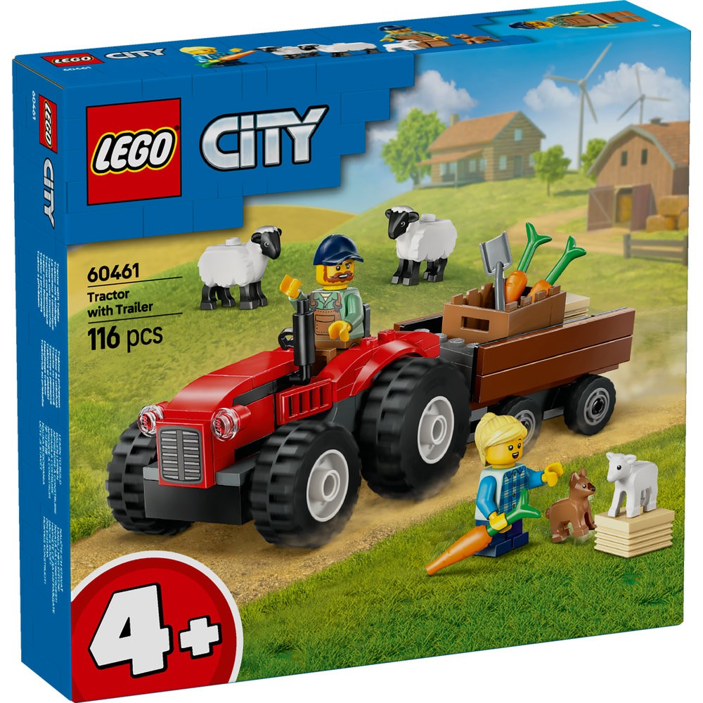 60461 Red Farm Tractor with Trailer & Sheep